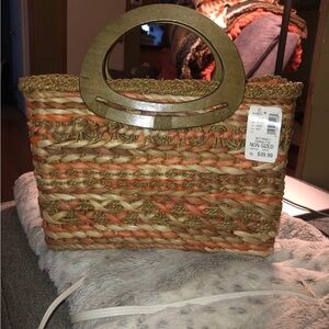 Cappelli Straworld Woven Tote with Wooden Handles - Orange and Tan